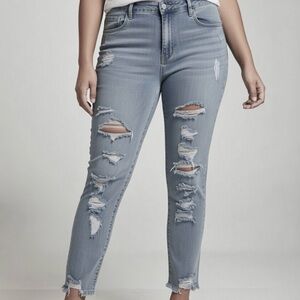 Shein Distressed Jeans Light Blue Denim Hi-rise Waist Sz XL